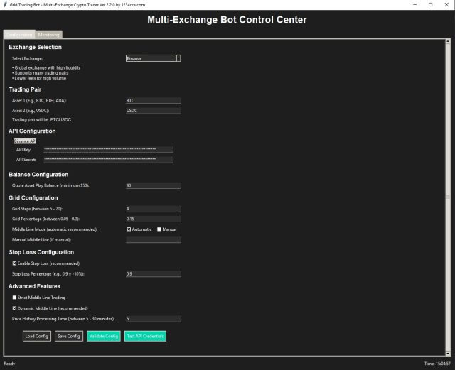 Automated Crypto Trading Bot UI configuration