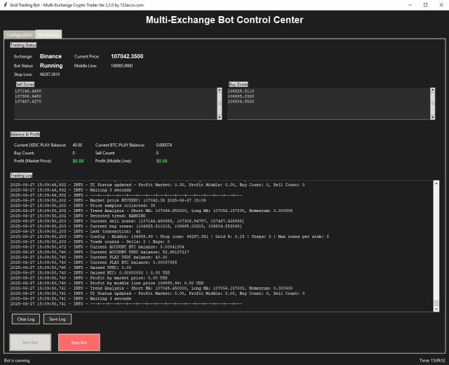 Automated Crypto Trading Bot UI monitoring