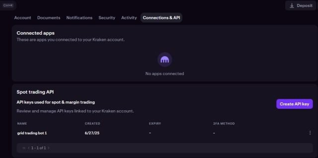 kraken API key page
